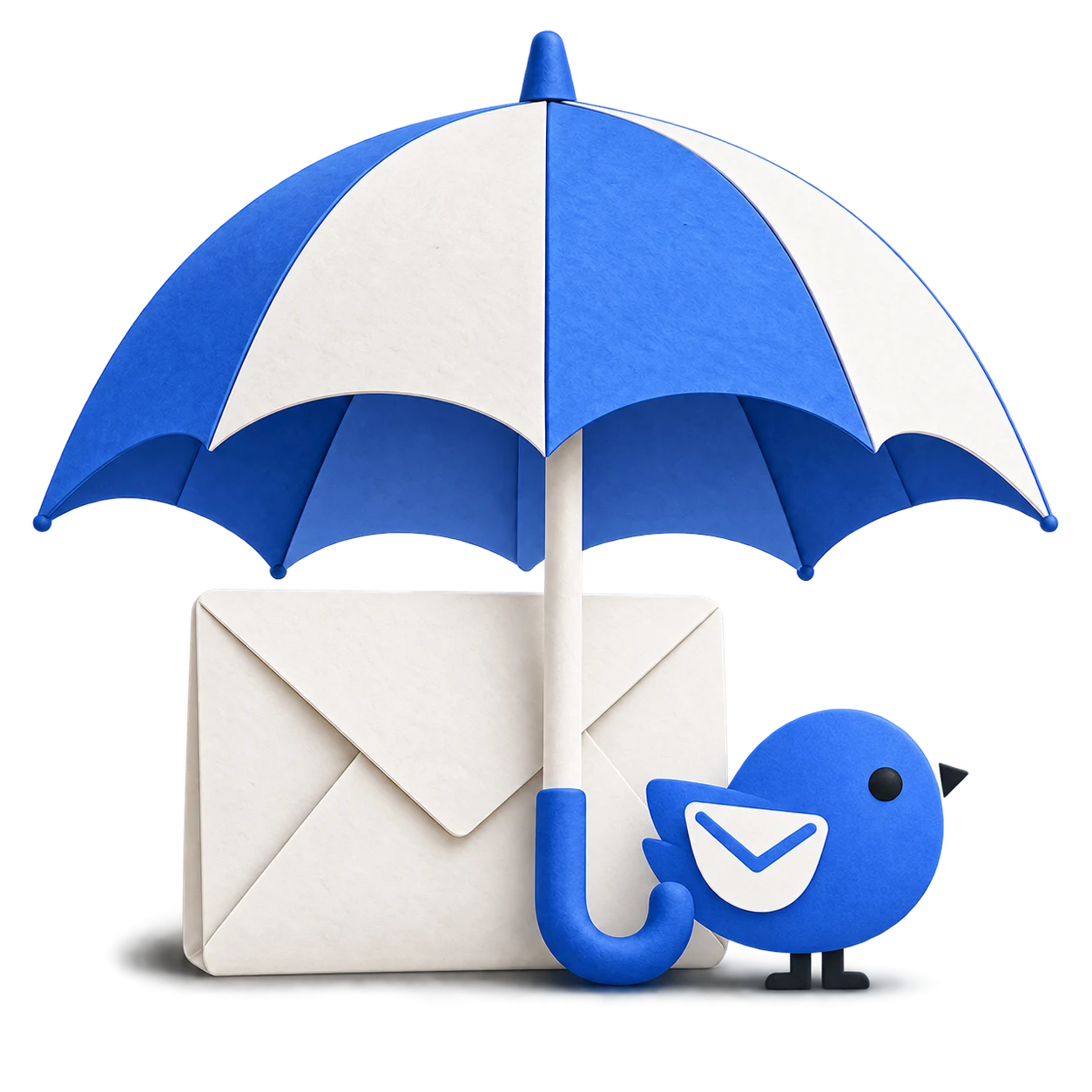 Um guarda-chuva de papel protege um envelope e o Postosha