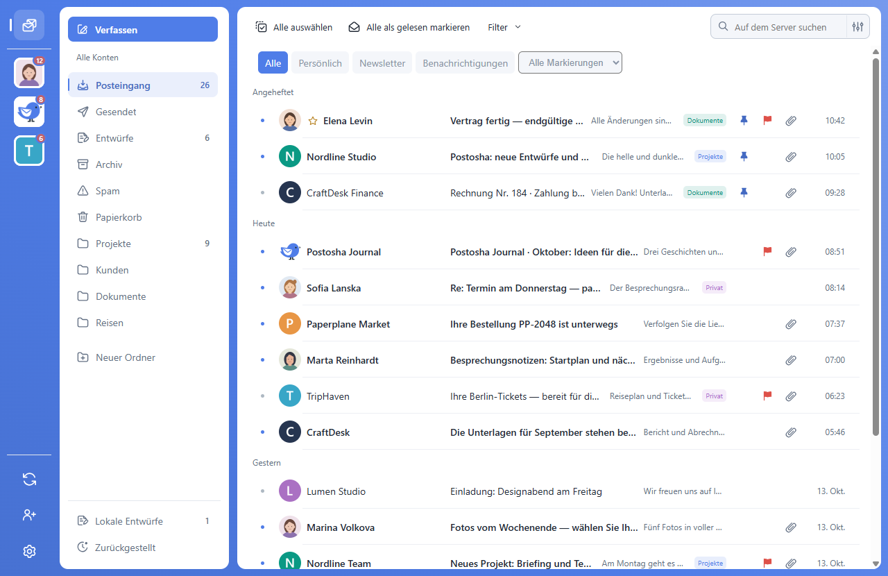 Mehrere E-Mail-Konten in einem Windows-Programm — Postosha